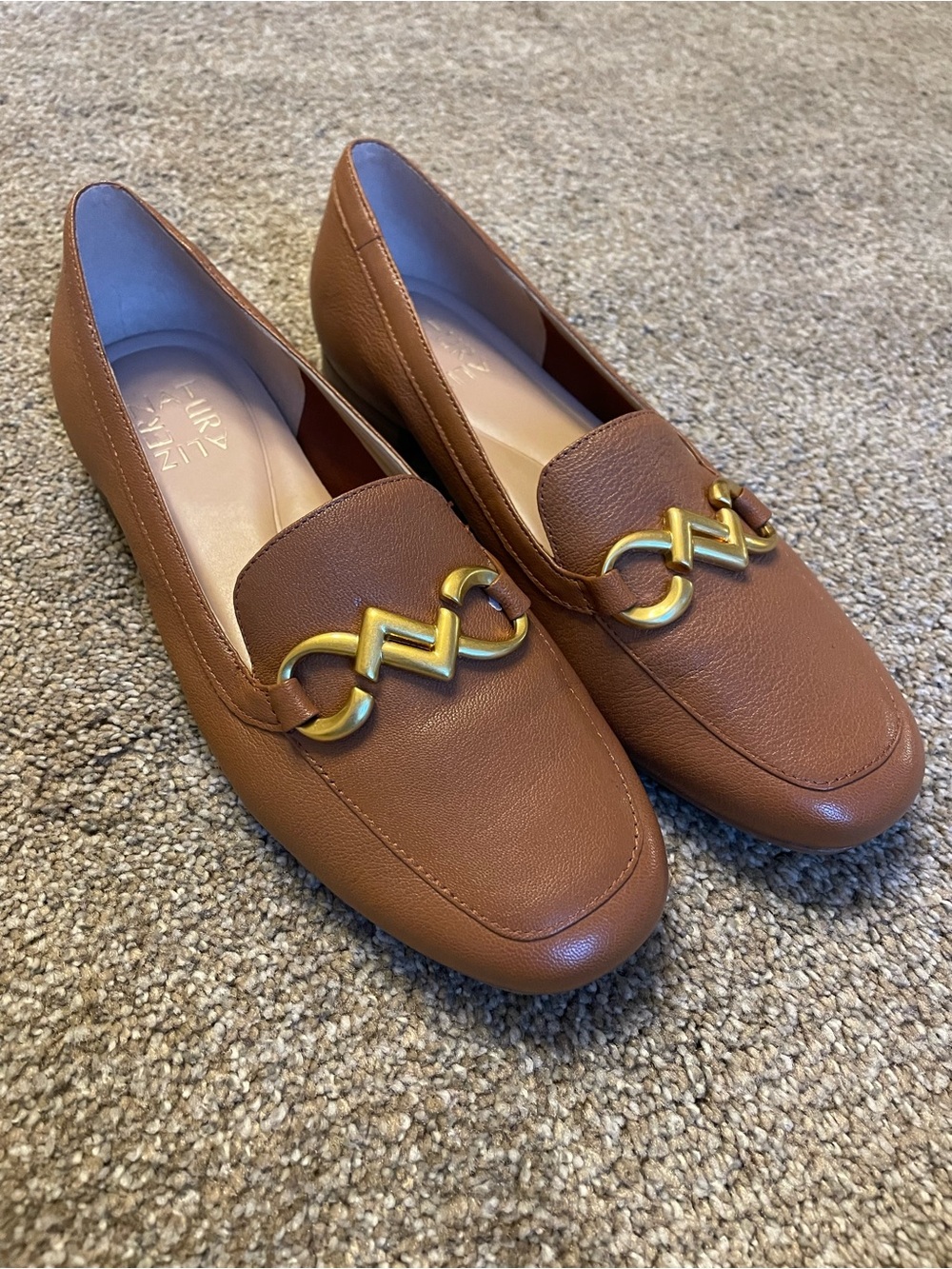 Naturalizer Jovie Bit English Tea Brown Leather Loafers with Gold Hardware 6.5 W
